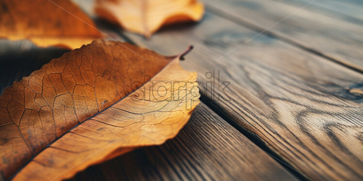 Dry yellow leaves on a wooden table - Starpik Stock