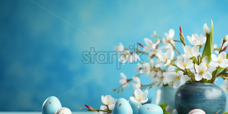 Easter decorations, eggs, flowers, blue - Starpik Stock