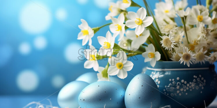 Easter decorations, eggs, flowers, blue - Starpik Stock