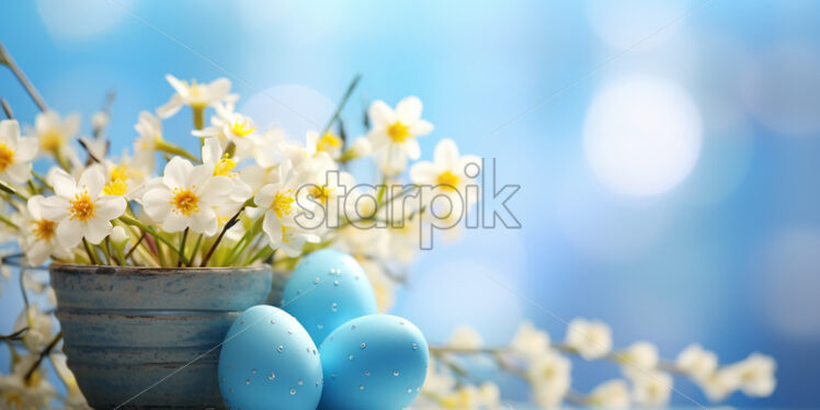 Easter decorations, eggs, flowers, blue - Starpik Stock