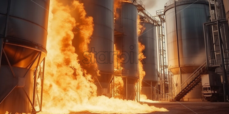 Elevators with burning wheat - Starpik Stock