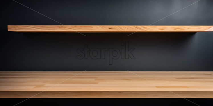 Empty shelves on the background of a wooden table - Starpik Stock