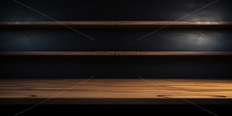 Empty shelves on the background of a wooden table - Starpik Stock