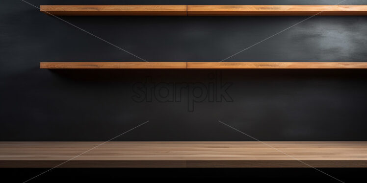 Empty shelves on the background of a wooden table - Starpik Stock