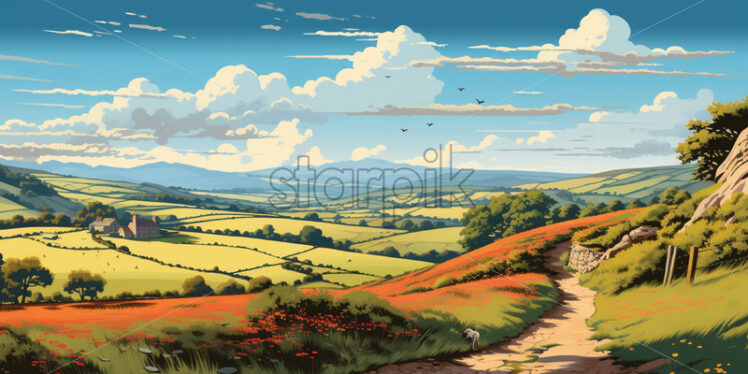 England landscape flat art - Starpik Stock