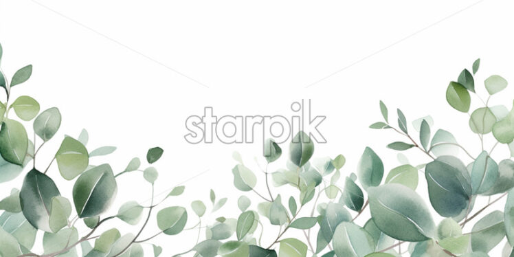 Eucalyptus leaves on a white surface, painted in watercolor - Starpik Stock