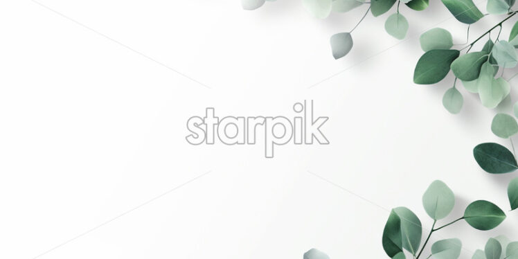 Eucalyptus leaves on a white surface, painted in watercolor - Starpik Stock