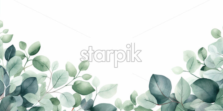 Eucalyptus leaves on a white surface, painted in watercolor - Starpik Stock