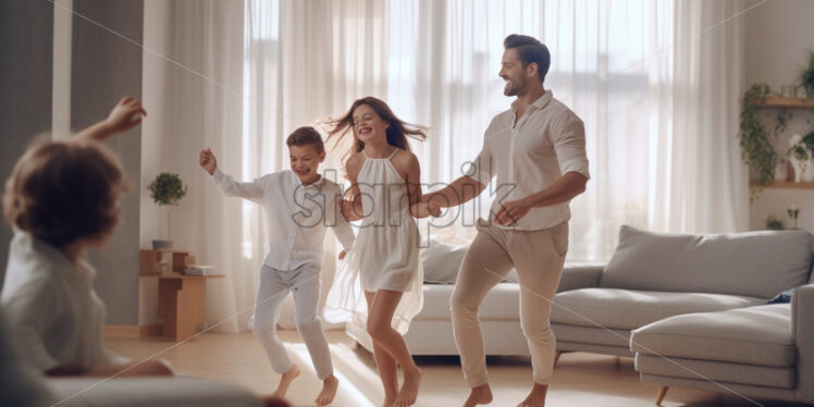 Family dancing together having fun at home - Starpik Stock