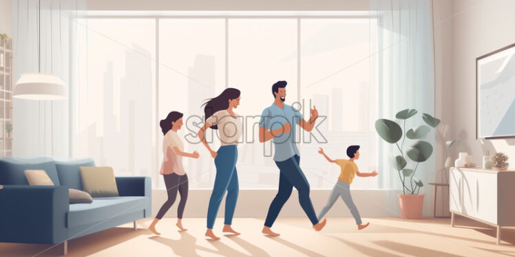 Family dancing together having fun at home - Starpik Stock