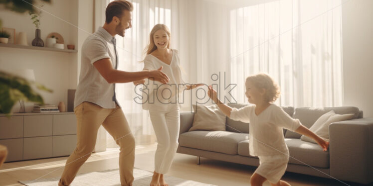 Family dancing together having fun at home - Starpik Stock