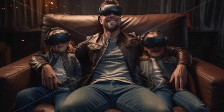 Family playing together with VR glasses at home - Starpik Stock