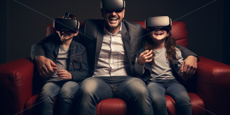 Family playing together with VR glasses at home - Starpik Stock