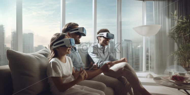 Family playing together with VR glasses at home - Starpik Stock