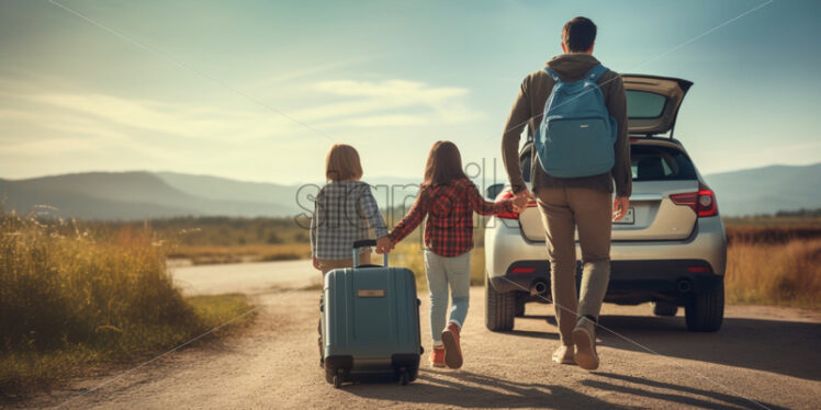 Father and children going on a road trip together - Starpik Stock