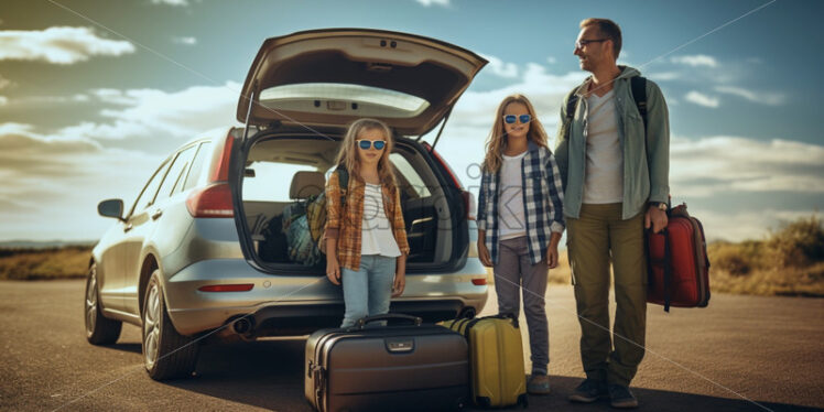 Father and children going on a road trip together - Starpik Stock