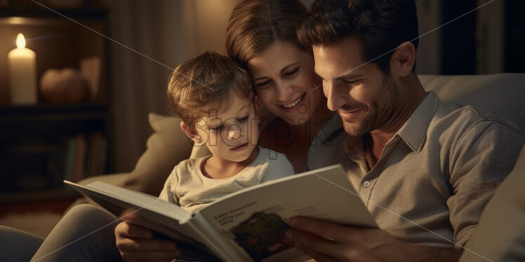 Father and kids reading a book - Starpik Stock