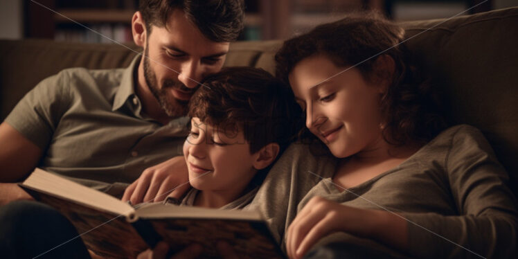 Father and kids reading a book - Starpik Stock