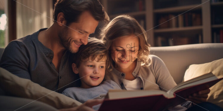 Father and kids reading a book - Starpik Stock