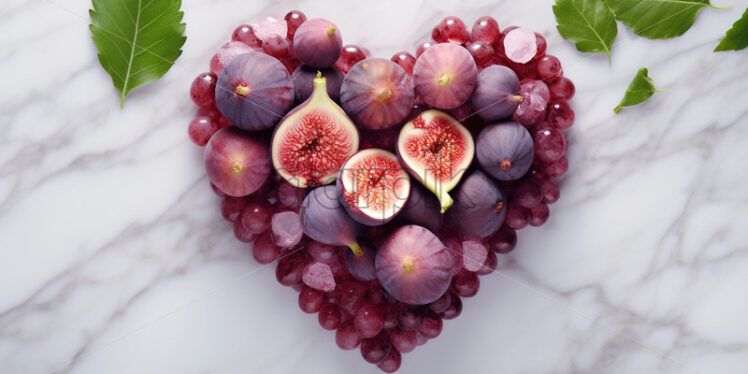 Figs and leaves heart shaped on a marble background - Starpik Stock