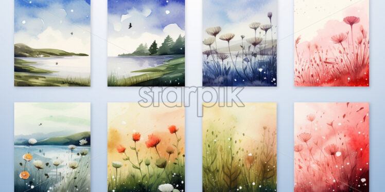 Floral bouquets watercolour cards - Starpik Stock