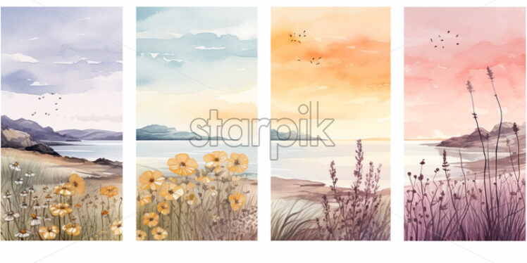 Floral bouquets watercolour cards - Starpik Stock