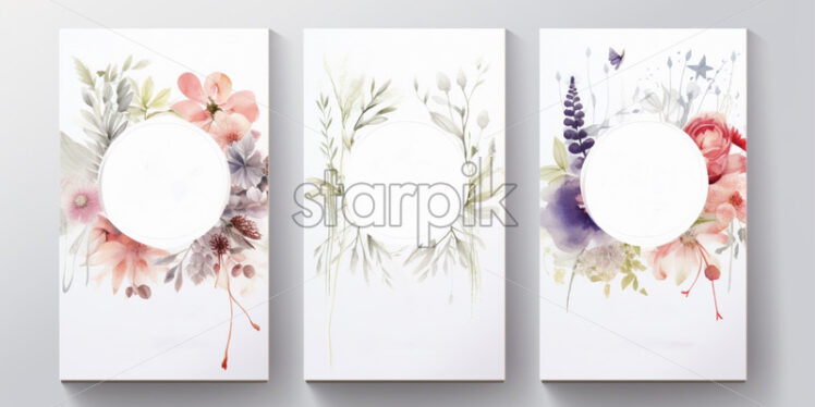 Floral wreath cards watercolour, wedding ceremony, invitation background - Starpik Stock