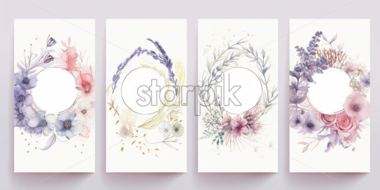 Floral wreath cards watercolour, wedding ceremony, invitation background - Starpik Stock