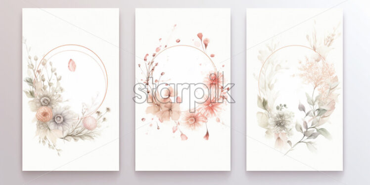 Floral wreath cards watercolour, wedding ceremony, invitation background - Starpik Stock