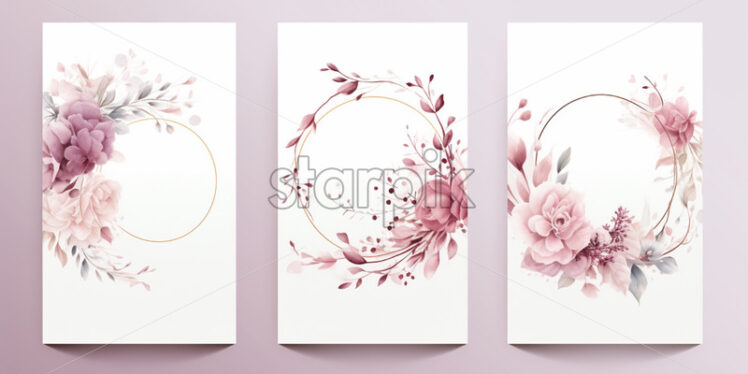 Floral wreath cards watercolour, wedding ceremony, invitation background - Starpik Stock