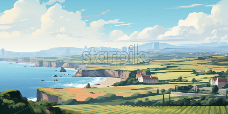 France landscape flat art - Starpik Stock