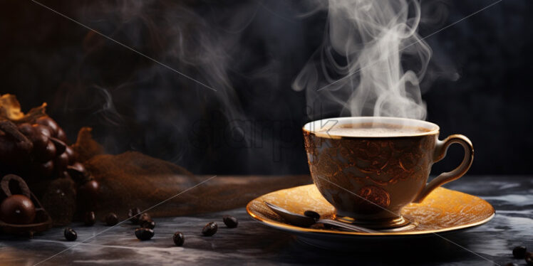 Fresh roasted coffee in a mug with steam - Starpik Stock