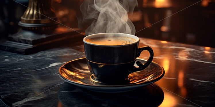 Fresh roasted coffee in a mug with steam - Starpik Stock