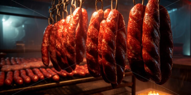 Fresh sausages hanging - Starpik Stock