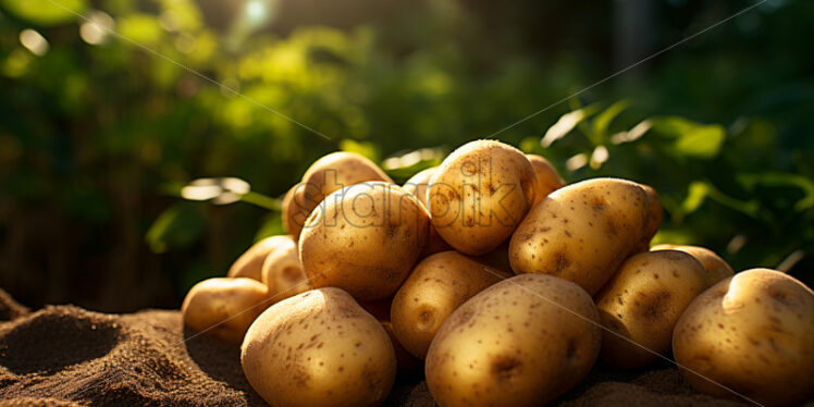 Freshly picked potatoes in a garden - Starpik Stock