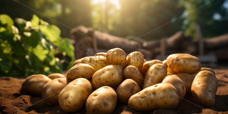 Freshly picked potatoes in a garden - Starpik Stock