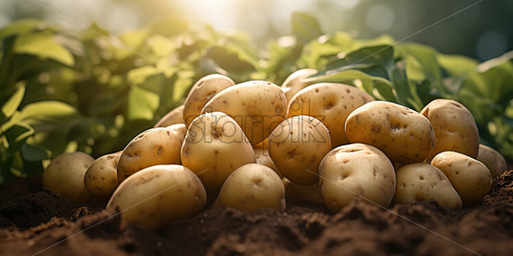 Freshly picked potatoes in a garden - Starpik Stock