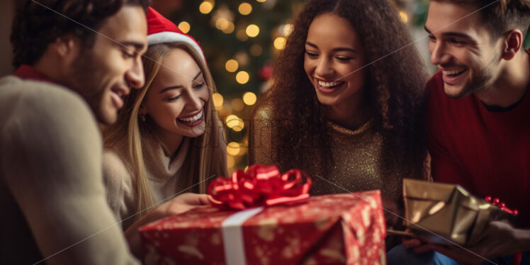 Friends happy with Christmas gifts - Starpik Stock