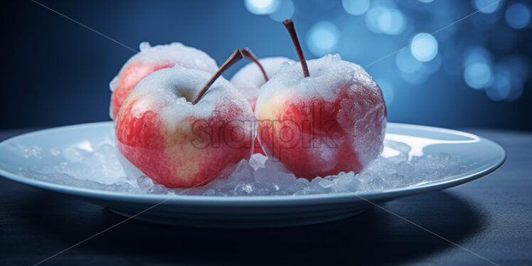 Frozen apples on a plate - Starpik Stock