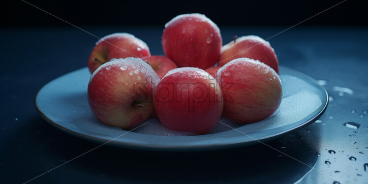 Frozen apples on a plate - Starpik Stock