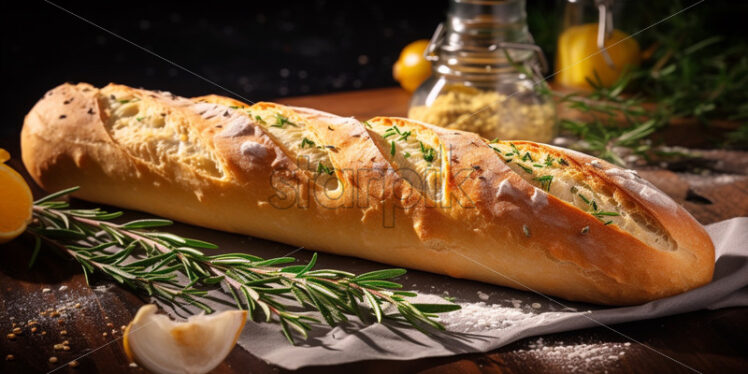 Garlic baguette fresh baked - Starpik Stock