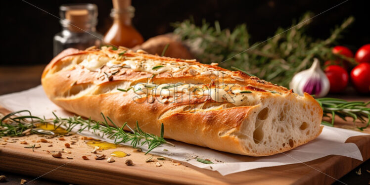 Garlic baguette fresh baked - Starpik Stock