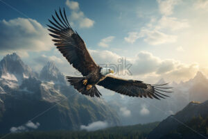 Generative AI a bald eagle flying over a prairie - Starpik Stock