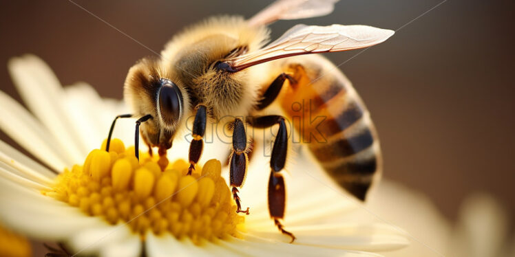 Generative AI a bee sitting on a flower - Starpik Stock