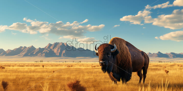 Generative AI a buffalo grazing on a prairie - Starpik Stock