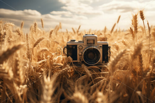 Generative AI a camera that is in a field of wheat - Starpik Stock