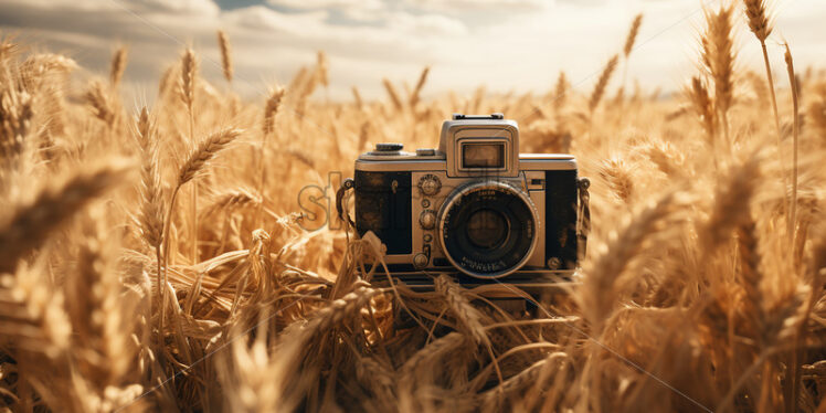 Generative AI a camera that is in a field of wheat - Starpik Stock