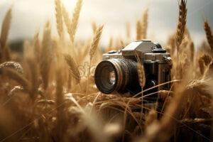 Generative AI a camera that is in a field of wheat - Starpik Stock