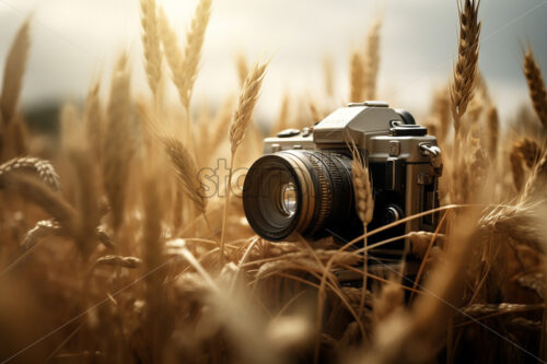 Generative AI a camera that is in a field of wheat - Starpik Stock