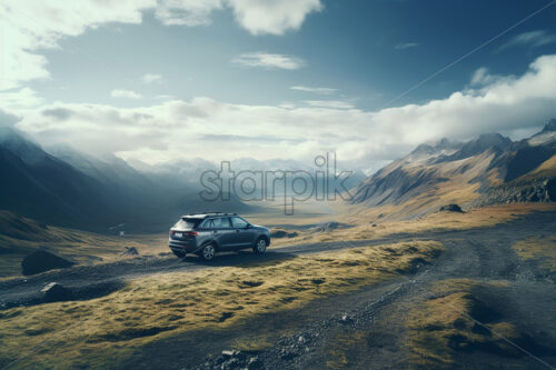 Generative AI a car that explores mountainous areas - Starpik Stock